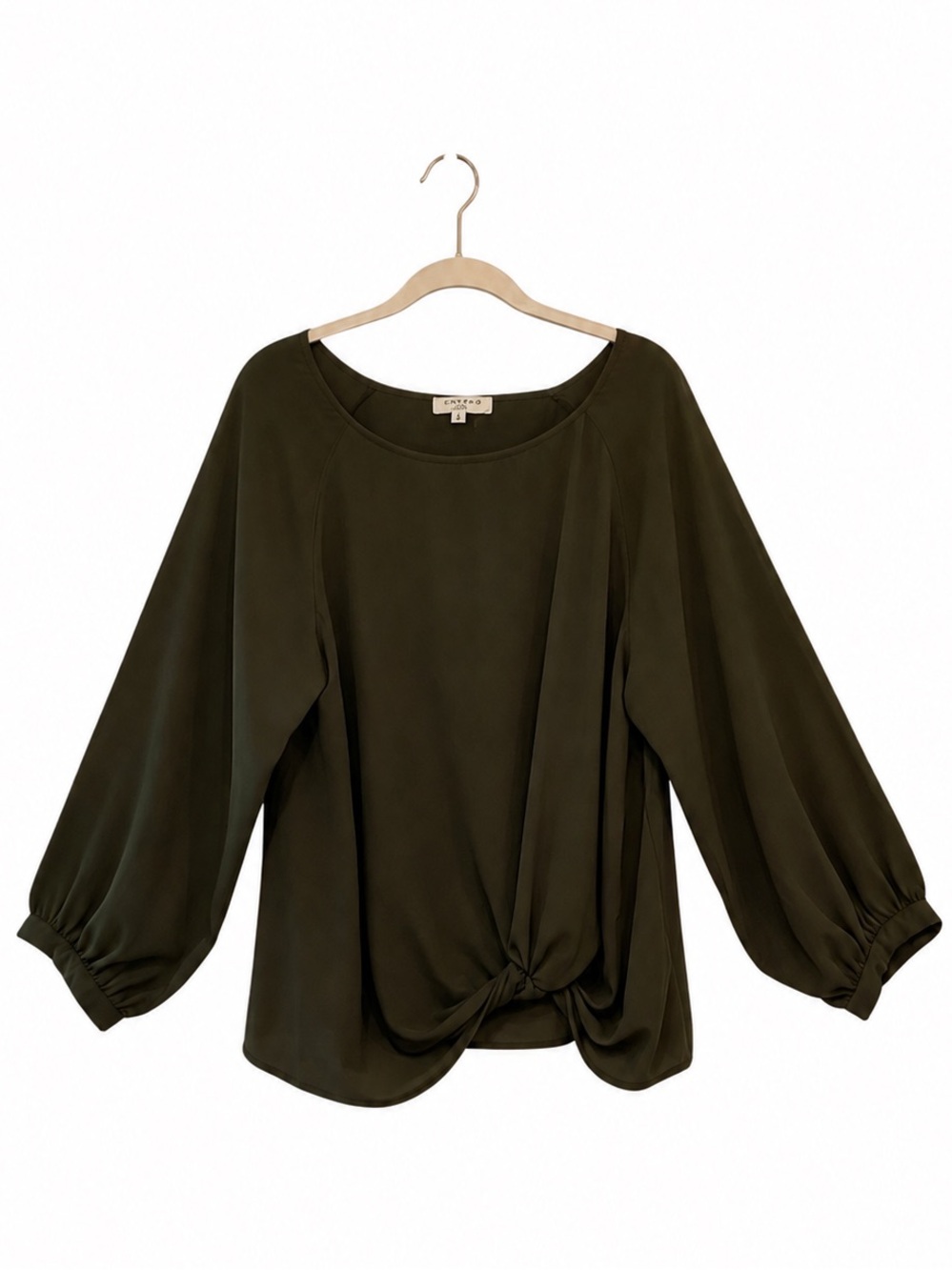Umgee+ Twist Front Balloon Sleeve Blouse Olive Green XL
